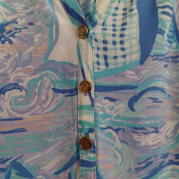 Lilly Pulitzer Elsa Silk Top Light Lilac Verbena Aboat Time XL - Picture 5 of 6